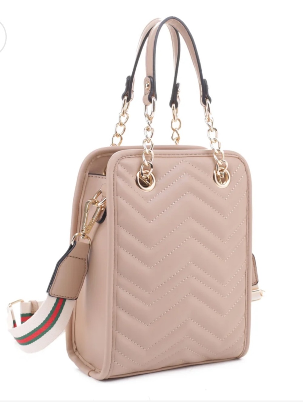 New Isabelle Juno Crossbody Vegan Quilted Chevron Mini Tote in Taupe